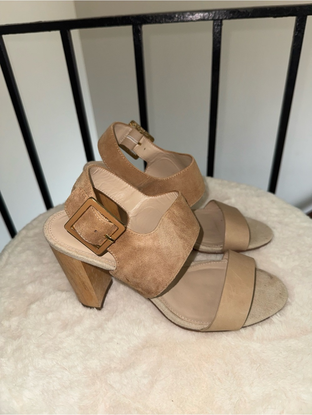 Women's Tan Suede Block Heel Sandals